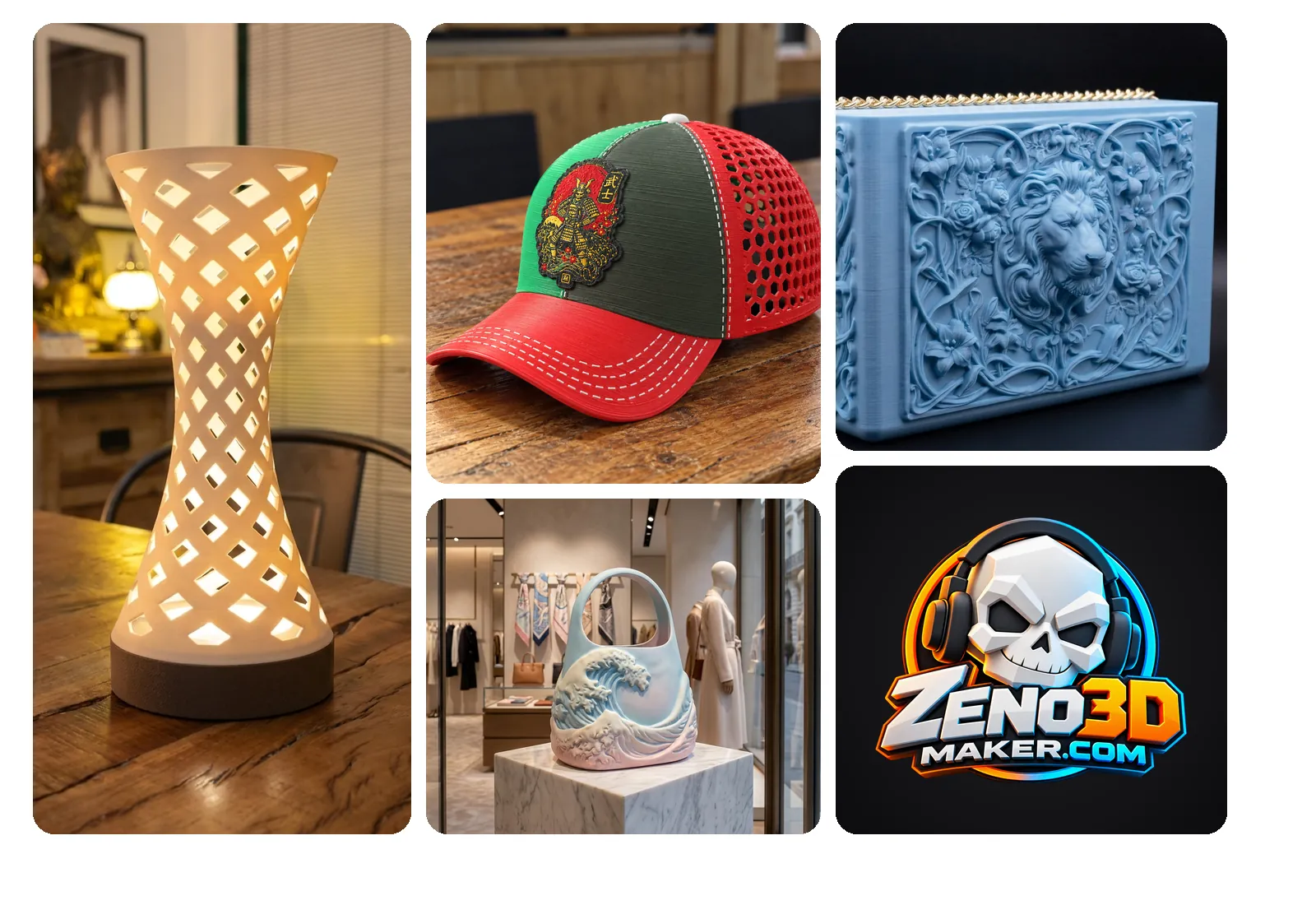 Oggetti 3D dal design geometrico fotografati in uno studio bianco